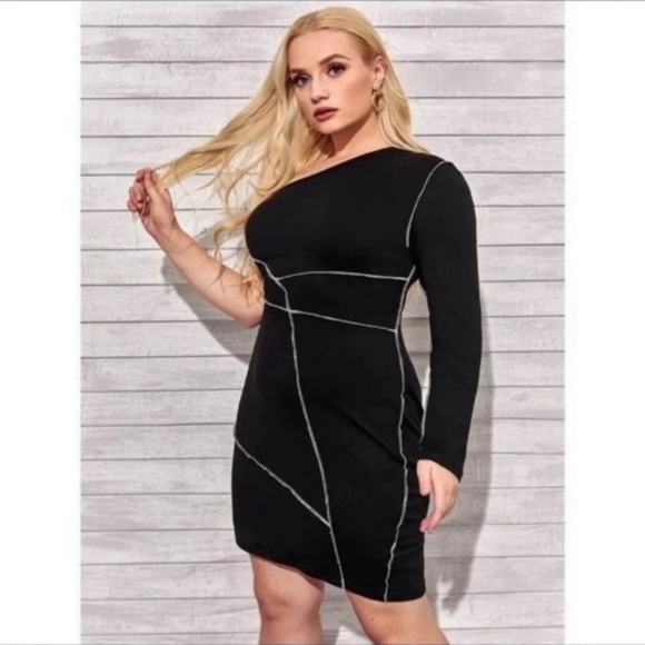 ONE SHOULDER STITCH TRIM DRESS - Picture 6 of 9